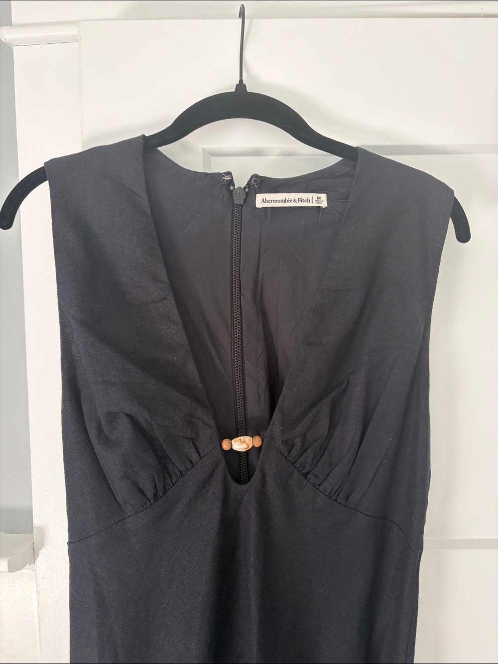 Black Linen Maxi Dress with Beaded Detail